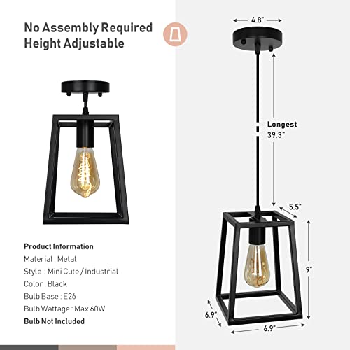 Black Industrial Kitchen Island Lighting, Farmhouse Pendant Light, 1-Light Modern Lantern Light Fixtures For Kitchen, Dining Room, Bar, Foyer #TOP2