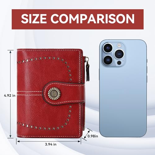 Womens Wallet Small Bifold Leather Pocket Wallet Large Capacity Rfid Blocking Card Holder Zipper Coin Purse with 16 Card Slots & 2 ID Window-Red2