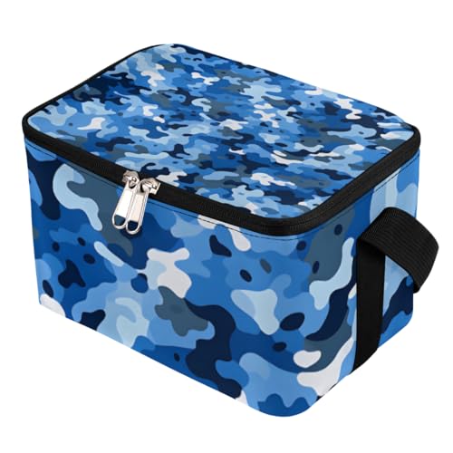 GzLeyigou Lunch Bags for Women Men 9 Cans,Camouflage Blue Hot & Cold Food Delivery Bag Insulated Grocery Bag Insulated Lunch Box Abstract Camo Skin Cooler Bag for Office Work Picnic Beach