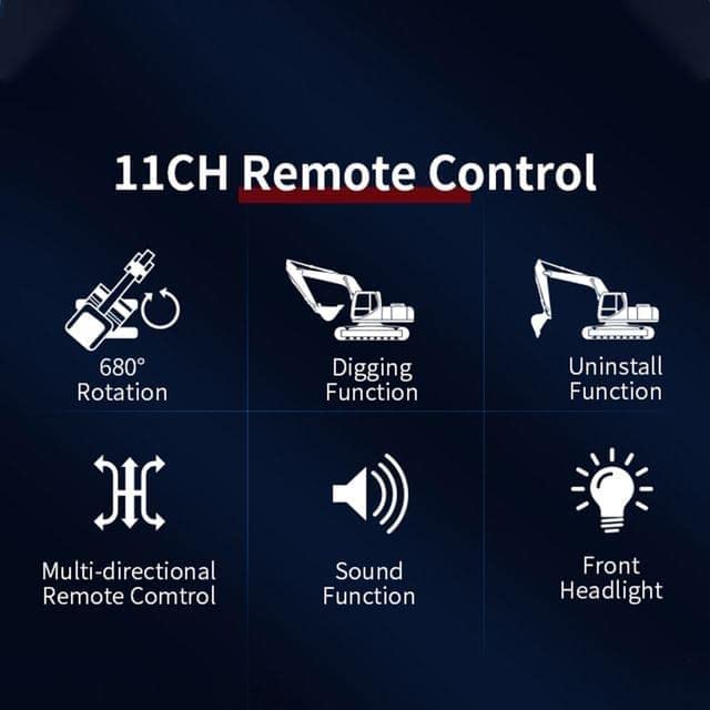 Image of RC Excavator 11 Channel RC Excavator Truck Toys Metal Shovel, 1 /18 Remote Control Construction Vehicles Tractor, 2.4Ghz Boy Toy Gift for Kids and Adults