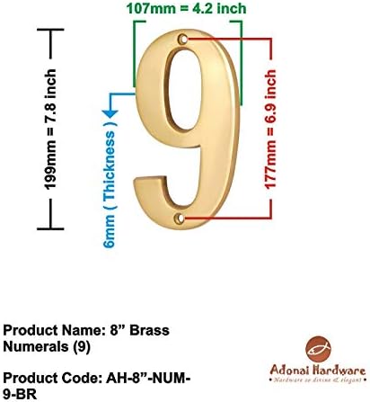 Adonai Hardware 8" Brass Numeral (9) (Antique Brass)