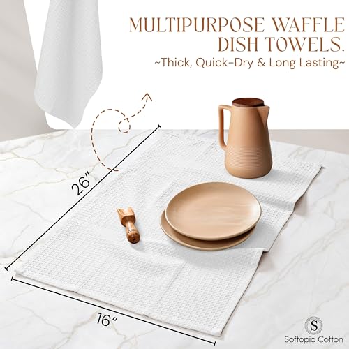 Image of White Waffle Kitchen Towels Set of 4-100% Cotton, Super Absorbent, Soft, Quick Drying, 16x26 Inches, with Hanging Loop, Perfect for Dish Drying, Cleaning, Bar & Everyday Use