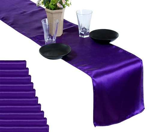 MDS Christmas Satin Table Runners - 25 Pack, 12 x 108 Inches - Bright Silk Sateen Table Decor for Harvest Dinner, Thanksgiving, New Year Party, Wedding, Holiday Banquet Dining Decor - Purple