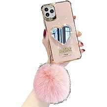 Makeup Mirror Phone Case Luxurious Bling Heart-Shaped Frame Case, Girly Cute Bling Shining Protective Case for iPhone Pink, for iPhone 12 Pro max