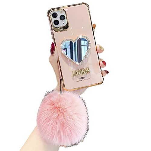 Coque iPhone 12 Pro Max rose avec miroir cœur luxueux pour habiller votre smartphone