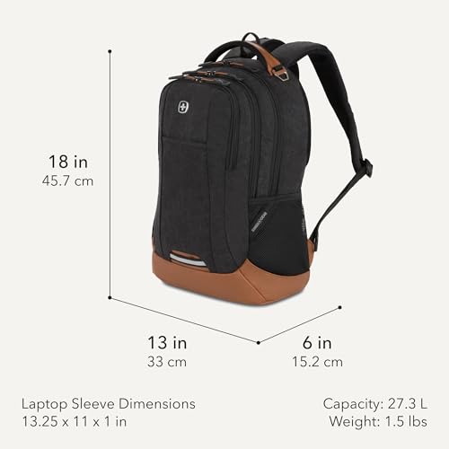 Image of SWISSGEAR Cecil Laptop Backpack, Fits Most 16-Inch Laptops, Three-Compartment Design, Airflow Back Panel, Black, 27.3L, 18-Inch