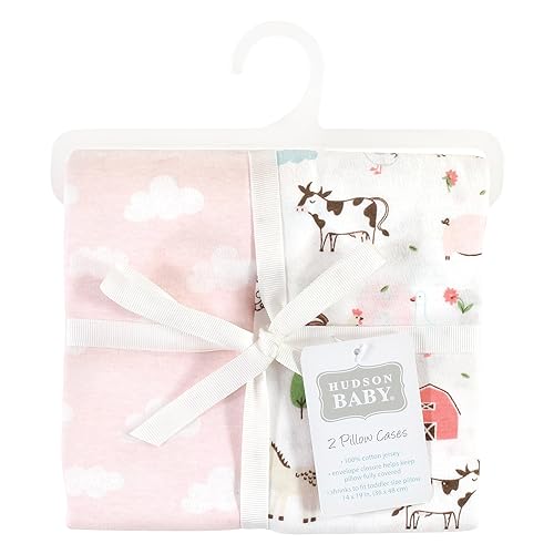 Image of Hudson Baby Unisex Baby and Toddler Cotton Toddler Pillow Case, Girl Farm Animals, One Size