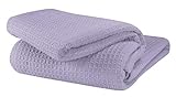 GLAMBURG 100% Cotton Thermal Blanket, Breathable Waffle Blanket, Queen Size, All Season, Purple