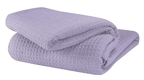 GLAMBURG 100% Cotton Thermal Blanket, Breathable Waffle Blanket, Queen Size, All Season, Purple