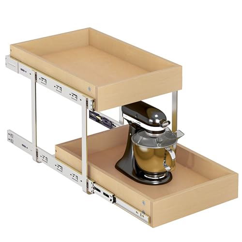 WelFurGeer 2-Tier Pull Out Cabinet Organizer with Soft Close Slides, Pull Out Drawers for Cabinets, Heavy-Duty Slide Out Drawers for Kitchen Cabinets, Under Sink, Pantry & Bathroom
