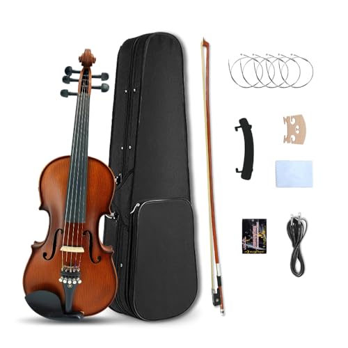 Violín eléctrico de 5 cuerdas, madera de abeto de arce, violín acústico, accesorios de ébano, 4/4, color azul (marrón)