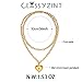 CLASSYZINT Gold Puffy Heart Necklace Layered Choker Necklace Chain Link Necklace with Heart Pendant Boho Long Heart Pendant Necklace