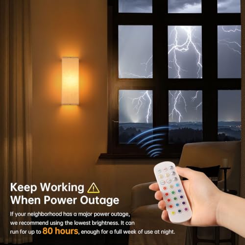 Image of Shenmoyl 2-Pack Rectangle Wall Sconces, Battery Operated with 6000mAh Rechargeable Bulb, 12 RGB Colors & Dimmable, Stick on Wall No Drill, Timer Function, Linen Shade for Bedroom Living Room Decor