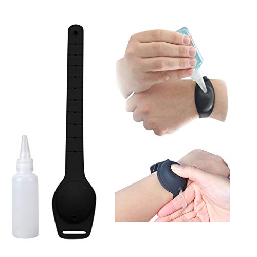 Fewear Hand Sanitazer Dispensing Portable Bracelet Wristband Hand Dispenser Silicone Refillable Wristband (Black)