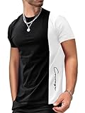 SOLY HUX Men's Color Graphic Letter Print Short Sleeve T Shirt Casual Summer Tee Tops Black and White S