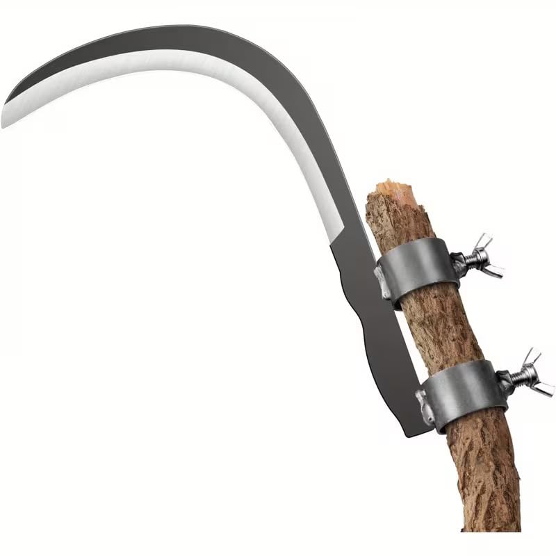 RedBuild Grass Sickle Cutter Head, Silver, Manganese Steel Blade, 20 cm Curved Blade, Adjustable Handle Clamps, Manual Operation, for Grass and Weeds
