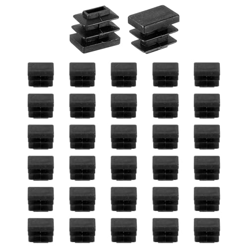 Image of uxcell 32 Pcs Rectangle Tubing End Caps 5 /8 x 3 /8 Inch Plastic Hole Plugs Insert End Cap for Metal Tubing Post Chair Leg Table Bookshelves Furniture, Black
