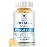 SIGNILIFE Multi Collagen Peptides for Women & Men, Hydrolyzed Collagen Peptides-Type I, II, III, V, X - with Hyaluronic Acid,Vitamin C,Biotin,Supports Skin Hair Nail, Non-GMO, 280 Softgels