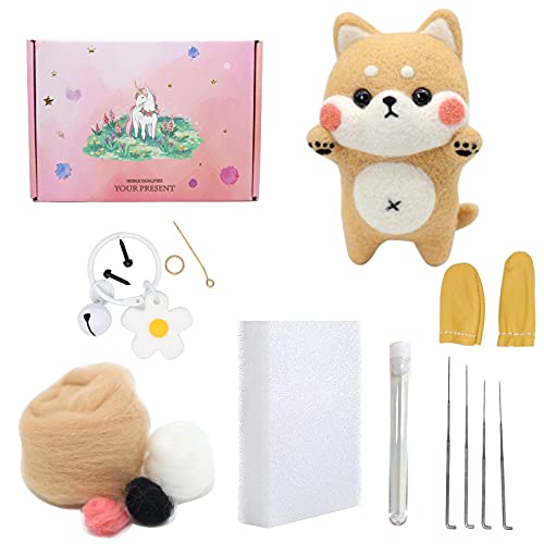 Needle Felting Kit,DIY Wool Felt Kits with Instructions,Gift Box,Keychain,Wool Roving, Foam Mat, and Other Needle Felting Basic Tools for Kids&Adults&Beginner,WPNDSI008