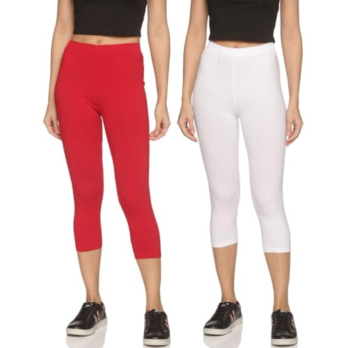 Image of OUTFLITS Women's Knee-Length Cotton Spandex Essential Capri Stretchy Leggings |Small - 2XL Adult |Yoga Leggings, Workout, Gym, Running 3 /4th Leggings for Women(OFLLC)