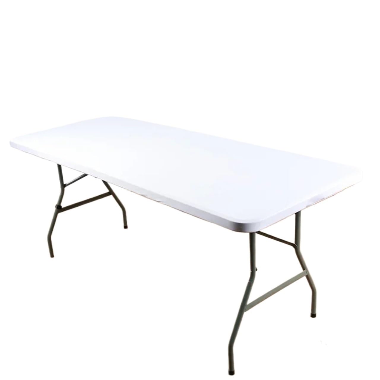 Vaeltor Rectangle Table Cloth, Elastic Fitted Fabric Tablecloth Fits For 6 Foot Folding Tables, Washable Cover For Picnic, Camping(White,6FT 183x76cm)