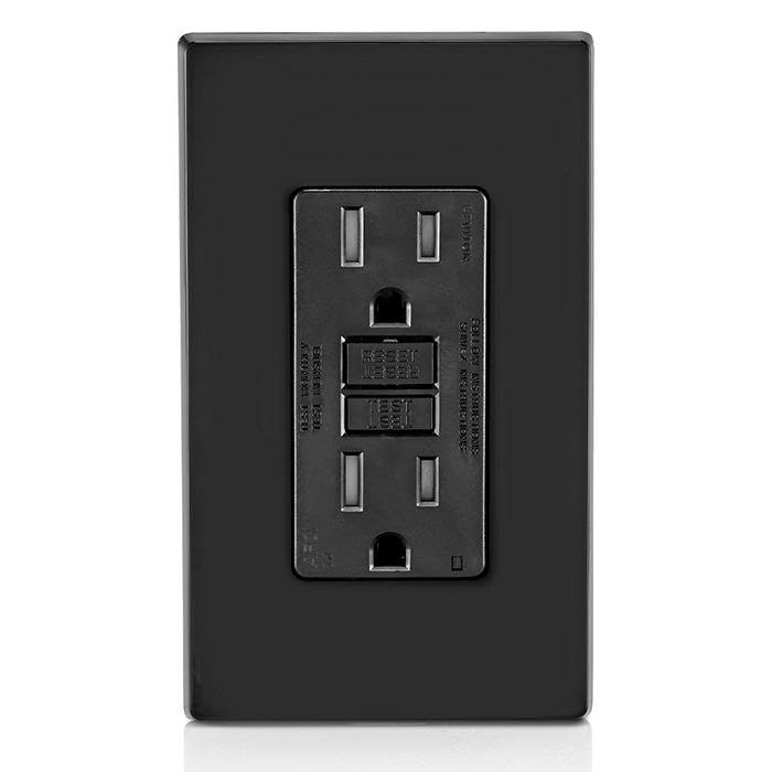 Image of Leviton AFCI Outlet, 15 Amp, Self Test, Tamper-Resistant with LED Indicator Light, Protection from Electrical Fires, AFTR1-E, Black