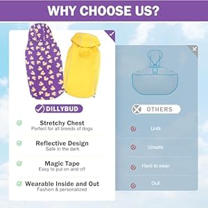 Reversible Dog Raincoat Jacket for Small Medium Large Dogs, Reflective Waterproof Windproof Hooded Slicker Poncho Puppy Dog Clothes for Fall Winter, Stylish Jacket for Dogs Girls Boys