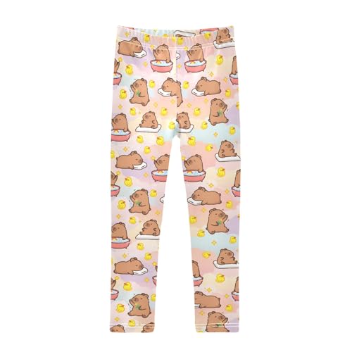 Girls' Athletic Leggings Ankle Length Yoga Dance Pants Kids Teen 4T Capybara Duck