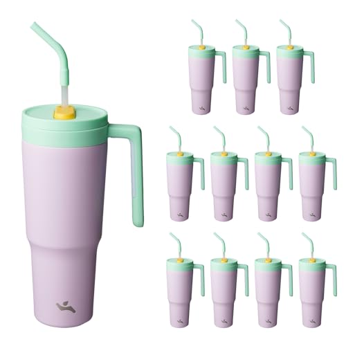 Image of Konokyo 12 Pack 40 Oz Tumblers with Handle and Straw, Bulk Vacuum Insulated Stainless Steel Travel Mugs with Lids for Office, Events and Group Orders Purple
