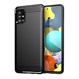 Galaxy A51 5G UW ケース カバー【YEZHU】 炭素繊維カバー TPU シリコン ケース 保護 軽量 弾力性付き衝撃吸収バンパー Samsung Galaxy A51 5G UWケース 対応(ブラック)