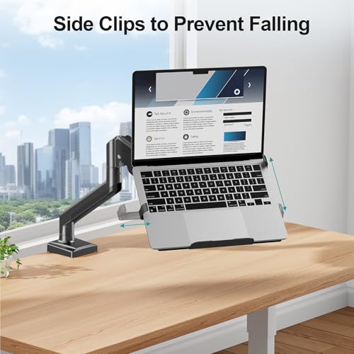 Image of MOUNT PRO Laptop Arm Mount for Desk, 2 in 1 Function Monitor Laptop Stand, Fits Max 17 inch Notebook and 32 inch Computer Screen, Aluminum Single Monitor Holder with Adjustable Tray, Holds up to 22lbs