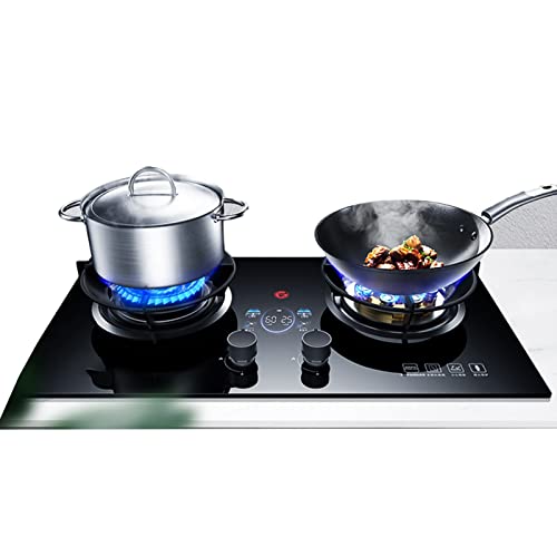 Estufa De Gas Portátil De 2 Quemadores, 4,5/5,2 KW, 9 Cavidades, Fuego Alto, Doble Cara, Temporizador Independiente, Vidrio Templado Negro, Soporte For Ollas De Hierro Fundido.(NG)