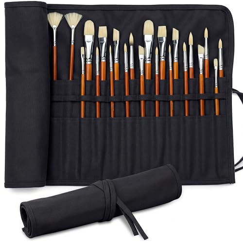 DUGATO Suporte enrolável para pincéis de pintura com 30 compartimentos, organizador premium de pincéis em lona para artistas, estojo de viagem lavável para aquarela, acrílico, canetas e materiais de