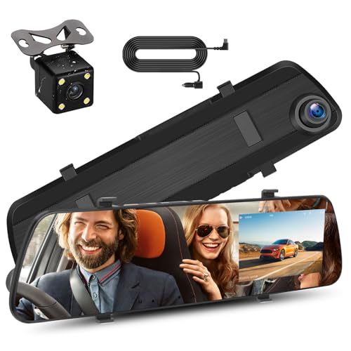 Mirror Dash Cam Front and Rear Dash Car Camera 4 inch 1080P IPS Screen Rear View Mirror Dash Cam Mount with Loop Recording Motion Detection Reverse Assistance