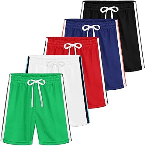 Poroka 5 Pack Toddler Kids Boys' Mesh Shorts Quick Dry Athletic Shorts with Drawstring Boys Basketball Running Shorts Cover