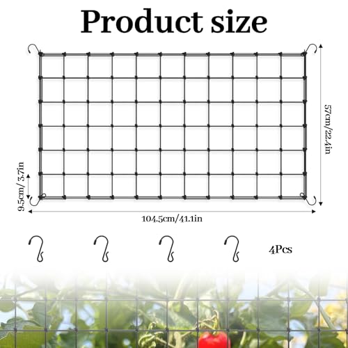 Zikenis Wachsen Zelt Netz 57x104.5 cm, Scrog Netz,Elastisches Mesh Zelt Ranknetz,Grow Netz mit 4 Haken,für GemüSe-,Obst-Und Blumenpflanzen Verwendet,für Hof,Gartenarbeit,Garten,Balkone (57 x 104.5 cm)