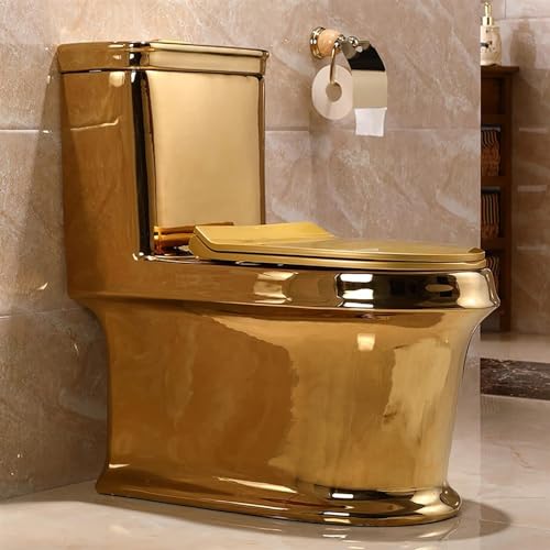 QIUFANGM Super Golden Toilet One Piece Dual Flush Toilet Mute Siphonic Creative Toilet for Home Hotel Bathroom, 700x390x750mm