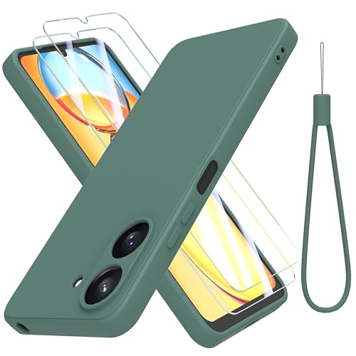 THIYUFUNS Hülle für Xiaomi Redmi 13C 4G (6.74) Handyhülle mit 2 Stück Schutzfolie TPU Liquid Silicone Dünne Weiche Mikrofaserfutter Stoßfest Case SchutzHülle für Xiaomi Redmi 13C 4G - Dunkelgrün