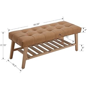 Kmax entryway bench with shoe storage leather upholstered wood storage bench for living room window bench with storage for bedroom end of bed pu brown  urban country home decor