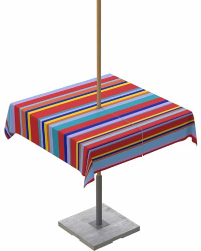 Sabolny Colorful Outdoor Square Tablecloth with Umbrella Hole 54x54,Wrinkle Free Wipeable Fabric Table Cloth Waterproof Zippered Cover for Camping Picnic Patio Party,Abstract Rainbow Orange Geometric