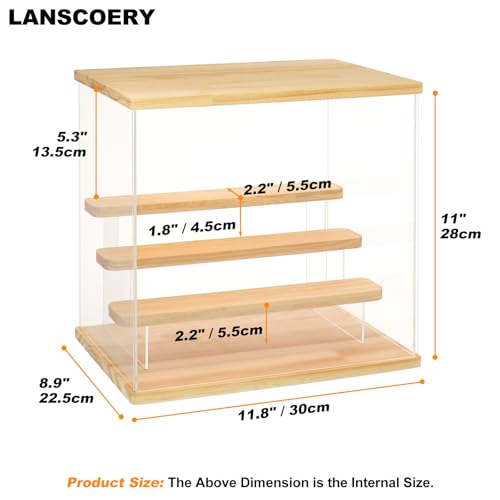 LANSCOERY RGB Lighted Acrylic Display Case – 4 Tier Wooden Showcase with Color Changing LED, Dustproof Organizer Box for Funko Pop, Mini Figures, Collectibles, 11.8x8.9x11inch