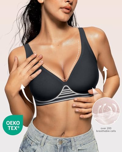 Image of OEAK Womens Deep V Bras Wireless Comfortable Bra Supportive No Underwire Bras Tshirt Push Up Bralettes Plunge Seamless Bra