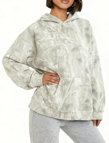Image of Dsewpaur Camo Hoodie For Women Oversized Long Sleeve Drop Shoulder Fleece Hooded Sweatshirt Pullover With Pocket Outfits