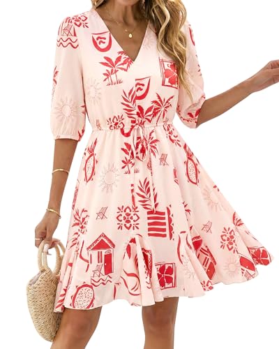 BTFBM Women Summer Spring Floral Boho Mini Dress 2026 V