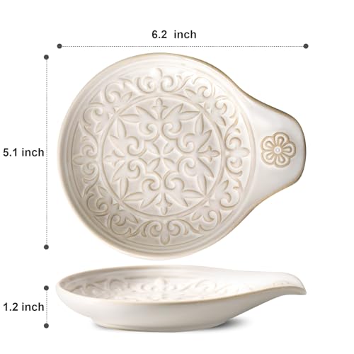Image of Farmhouse Ceramic Spoon Rests Holder for Kitchen Counter Stove Top (White-A4)