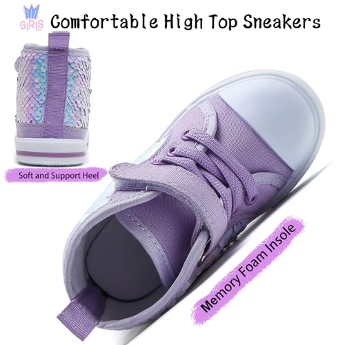 Toddler Girls Sequin Sneakers High Top Canvas Sneaker Fashion Sparkle Shoes for Girls Dressy4