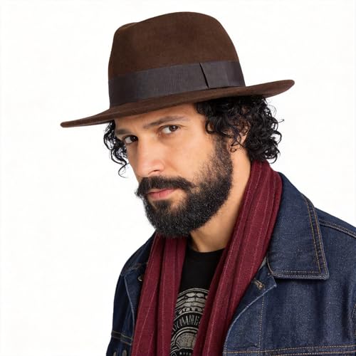 Image of FORBUSITE Wool Felt Wide Brim Fedora Hats for Women Men