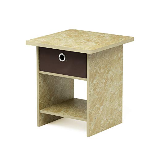 Furinno Dario End Table/Night Stand Storage Shelf, Brown Marble/Dark Brown #TOP22