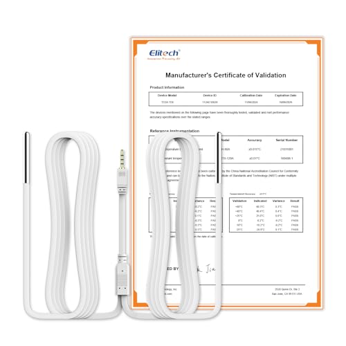 Elitech Dual Temperature Probe for RCW-360Pro, -40°F to 176°F, 16.4ft Cable Auto-Detection Digital Sensor with Individual Calibration Certificate for Medical Pharma Validation, TD3X-TDE-R-5M
