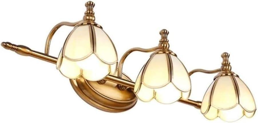 Apliques de Pared Dorados con Pantalla de Vidrio, lámpara de tocador de baño de 2 Luces, luz de Espejo de Maquillaje Retro Europea, Aplique for Espejo